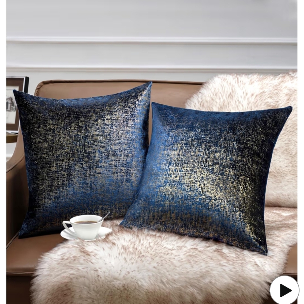 Phantoscope Sparkling Velvet Navy And Gold Pillowcase Set 18"X18"